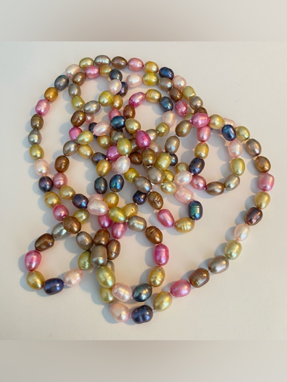 Long Knotted Freshwater Baroque Pearl 31" Necklace 7mm Multicolor Strand